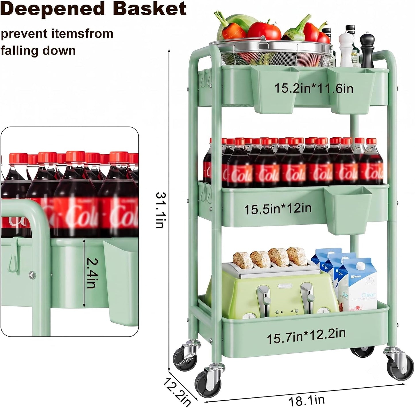 2 Tier Small Rolling Cart Metal with Wheels, White Under Desk Storage Cart on Wheels, Short Utility Roller Caddy Carts Organizer for Art,Craft,Pantry,Bathroom, Two Tiered Shelf Trolley,22 Inches Tall