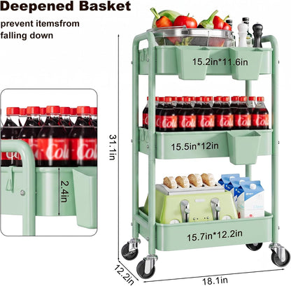 2 Tier Small Rolling Cart Metal with Wheels, White Under Desk Storage Cart on Wheels, Short Utility Roller Caddy Carts Organizer for Art,Craft,Pantry,Bathroom, Two Tiered Shelf Trolley,22 Inches Tall