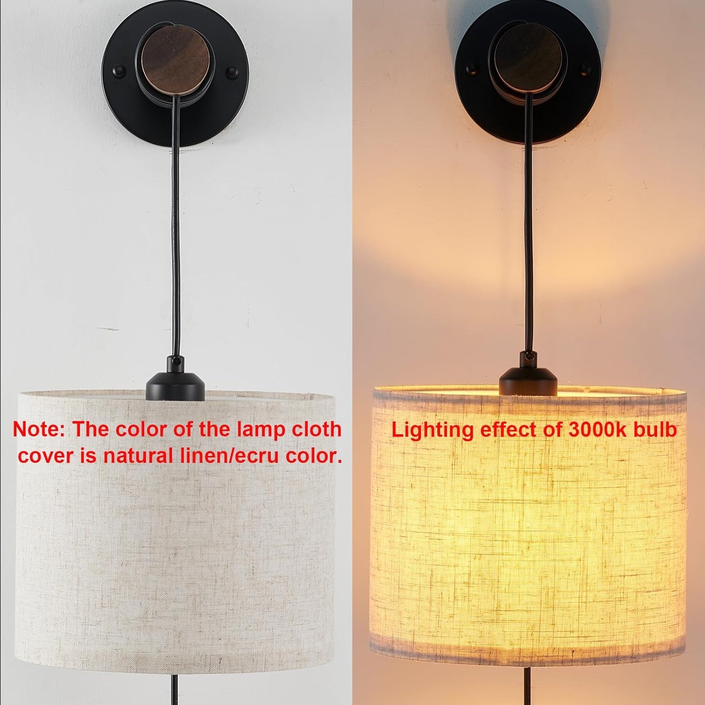 XSDeTu Rechargeable Battery Operated Wall Sconces Set of 2, Modern Battery Powered Wall Light with Wooden Arm & Remote Control, Adjustable 3 Colors Dimmable Wall Lamps for Bedroom, Living Room