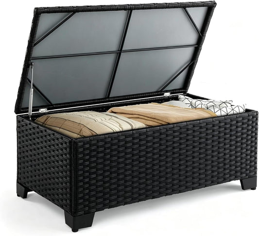 VINGLI Outdoor Storage Box, All-Weather Wicker Patio Deck Box for Garden, Backyard, Pool
