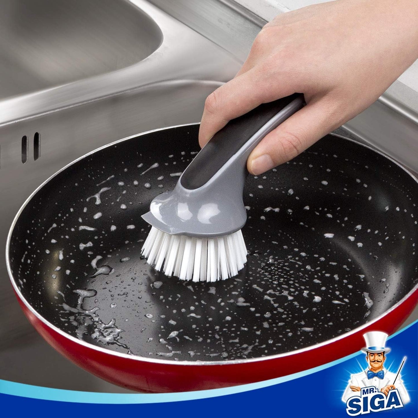 MR.SIGA Pot and Pan Cleaning Brush, Dish Brush for Kitchen, Lake Blue, Pack of 2
