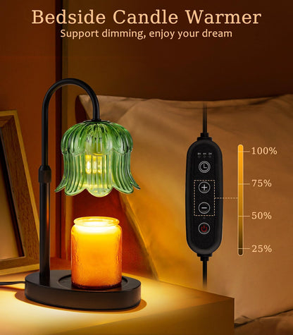 Candle Warmer Lamp with Timer - Electric Candles Wax Warmers Glass Lamps for Jar Candles Burner Adjustable Height and Dimmable Light Modern No Flame Scented Candle Warming Lantern, Amber
