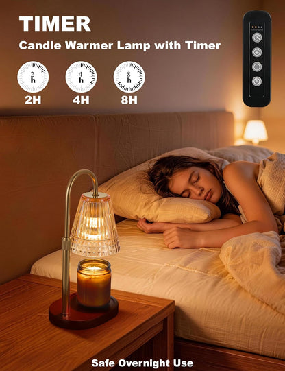 Candle Warmer Lamp with Timer Dimmer, Flameless Candle Warmer for Jar Candles, Height Adjustable Wax Warmer, House Warming Gifts New Home Decor, Birthday Gifts for Women (2 Bulbs Included)