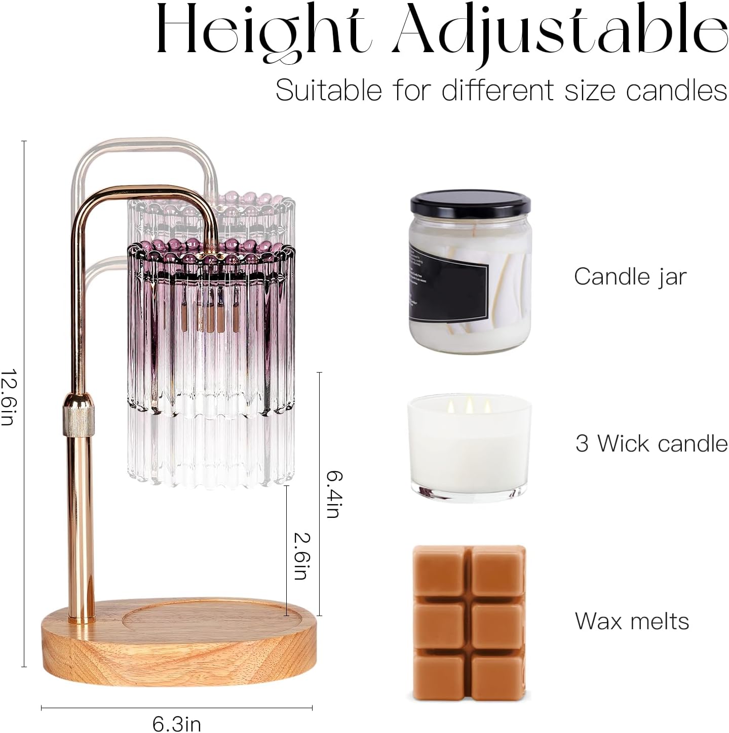 Candeldo Candle Warmer Lamp with Timer: Black Wax Melt Warmer | Height Adjustable, Dimmable, with 2 Bulbs, Modern Farmhouse Decor for Home, Bedroom, Gifts for Women, Birthday, Housewarming