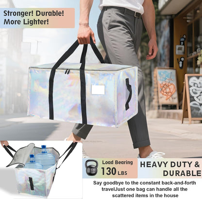 8 Pack-Extra Large Heavy Duty Moving Bags - Waterproof Storage Totes with Handles & Zippers, Foldable for College Dorm, Storage (Clear)