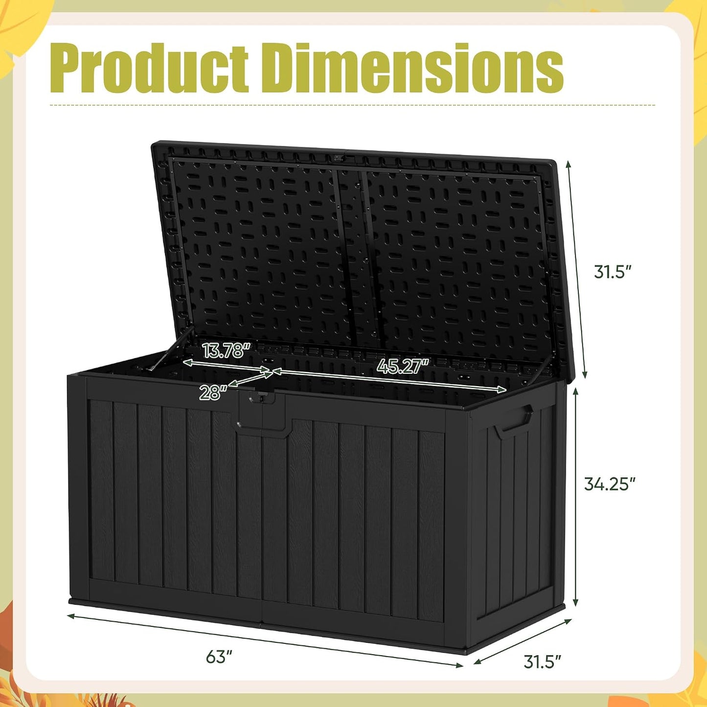 Devoko 30 Gallon Resin Deck Box Waterproof Outdoor Storage Box for Patio Furniture Pool Accessories Indoor Storage for Cushion Garden Tools (30 Gallon, Black)