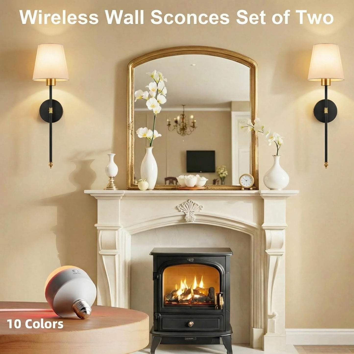 IRONPAX Wall Sconces Battery Operated Set of 2, Wireless Rechargeable Wall Sconce Set of Two, Dimmable Wall Lights with Remote for Bedroom Living Room Hallway Decor (Gold, Fabric Shade)