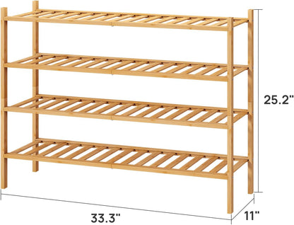 viewcare 3-Tier Black Bamboo Shoe Rack for Entryway, Stackable | Foldable | Natural, Shoe Shelf Storage Organizer for Hallway Closet, Free Standing Shoe Racks for Indoor Outdoor