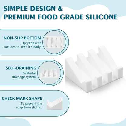 Self Draining Soap Dish Holder,Silicone Soap Dish,for Bathroom,Kitchen, Sponges，Can Extend Soap Life，Keep Soap Bars Dry and Easy Cleaning (White,1-Pack) - Colors B