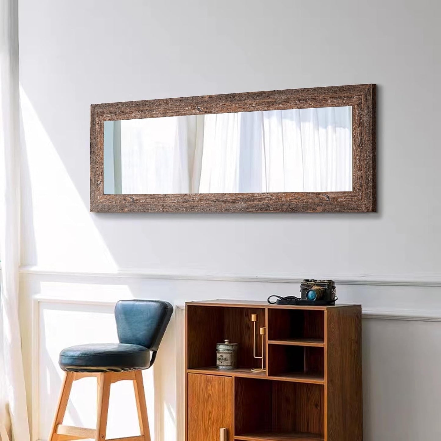 Syndra Modern Full Length Mirror Wood Frame, 65x24'' Large Floor Mirror with HD Tempered Glass & Wall Mount, Rectangular Standing Mirror for Bedroom, Living Room, Entryway, Farmhouse(Grey White Oak)