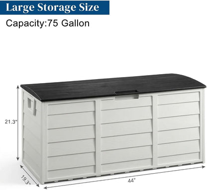 75 Gallon Outdoor Storage Box, 260L Waterproof Resin Deck Box for Patio Furniture Cushions, Garden Tools and Yard Accessories, Lockable Storage Chest with Wheels and Handles (Brown)