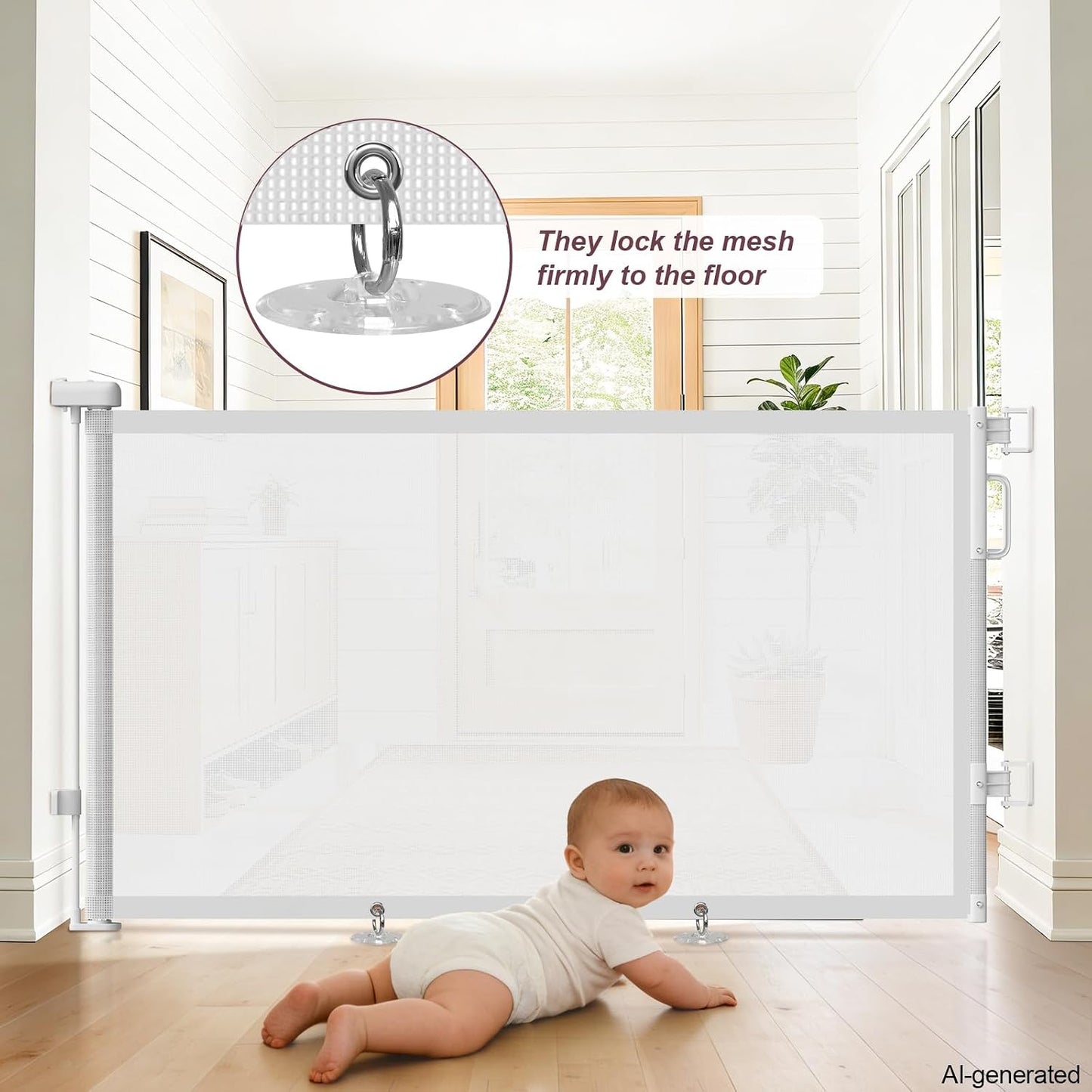 Retractable Baby Gates for Doorways, 58" Extra Wide Mesh Child Dog Gate for Stairs, 34" Tall Toddler Pet Gate Indoor and Outdoor, Easy Install, Essential for Home Safety, Black