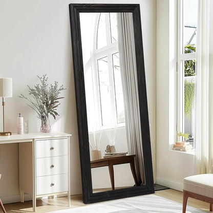 65"x22" Full Length Mirror Solid Wood Frame Floor Mirror with Stand for Living Room, Bedroom Hanging Standing or Leaning, Brown