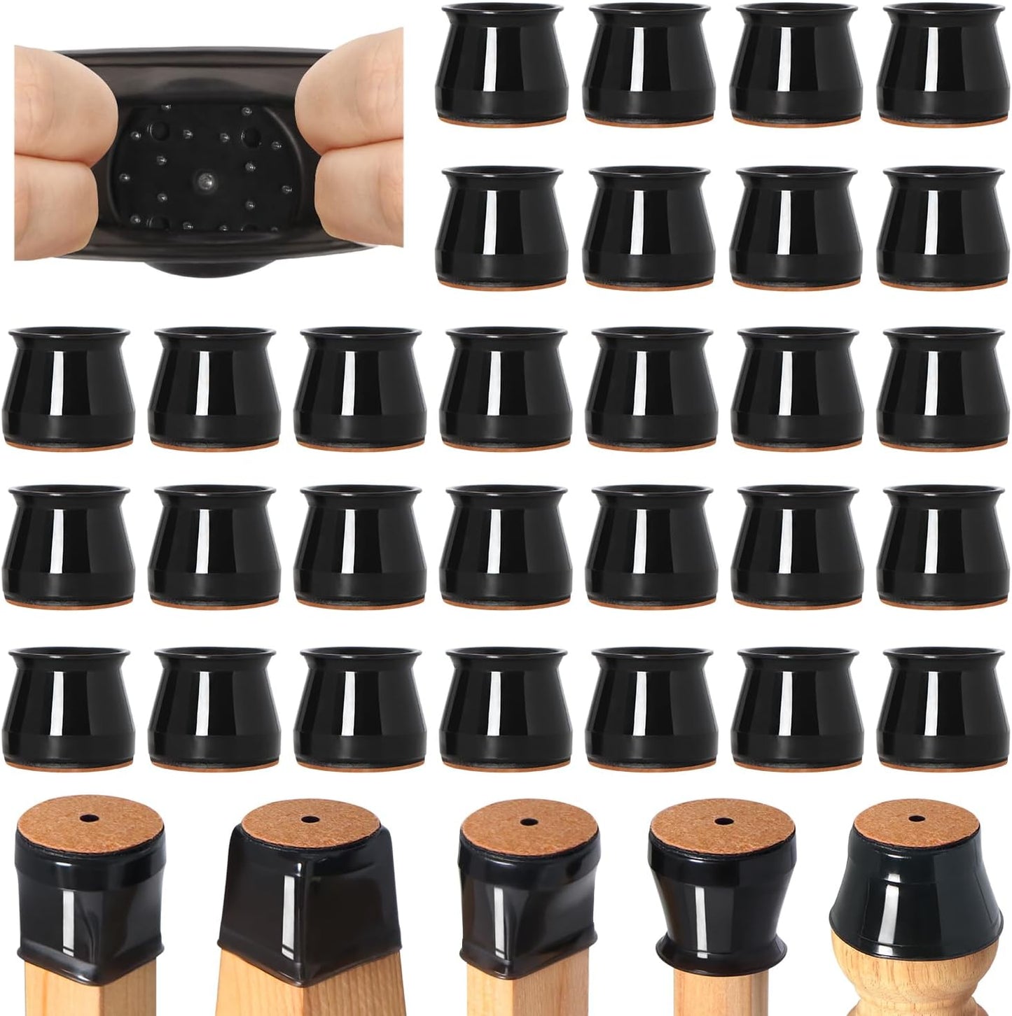 VIUME 24 Pcs Chair Leg Floor Protectors for Hardwood Floors Silicone Covers Felt Pads Furniture Leg Caps Anti-Scratch Reduce Noise Fit (1-5/16" to 2")