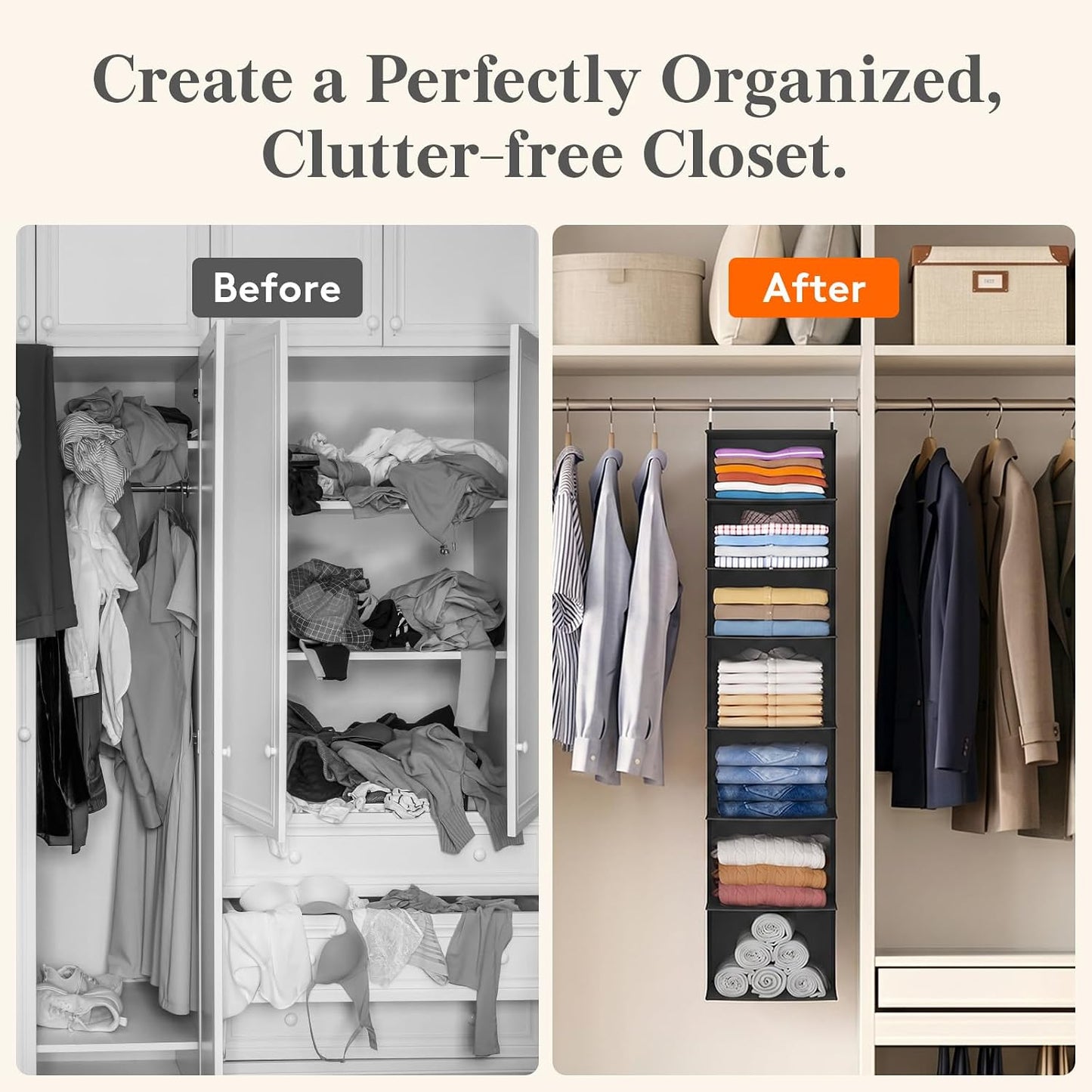 Lifewit 5 Tier Hanging Closet Organizer and Storage for Shelves, Foldable Clothes Shelf with 2 Sturdy Hooks, Sweater/Coat/Shoes Clothing Organization for Wardrobe, Dorm, Bedroom, Gray