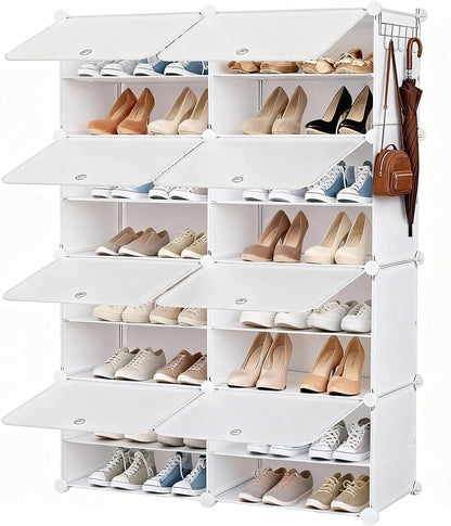 Simple Deluxe 6-Tier Shoe Rack Organizer with Doors, Stackable Shoe Storage Cabinet for Entryway Closet, Plastic Shoe Shelf with Metal Frame, Holds up to 24 Pairs for Bedroom Hallway, Black