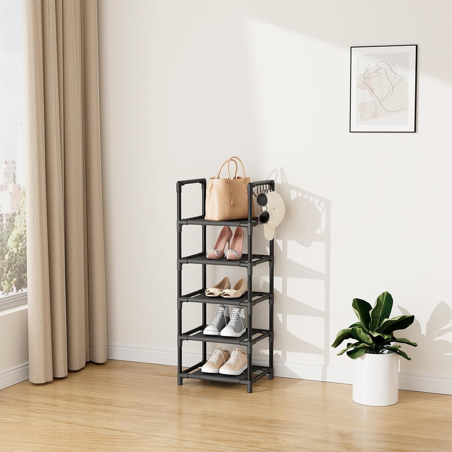 LANTEFUL Tall Narrow Shoe Rack for Entryway, 10-Tier Sturdy Metal Shoe Shelf Storage 10-15 Pairs of Shoes and Boots, Space Saving Corner Shoe Rack Organizer for Closet,Doorway,Garage,Living Room