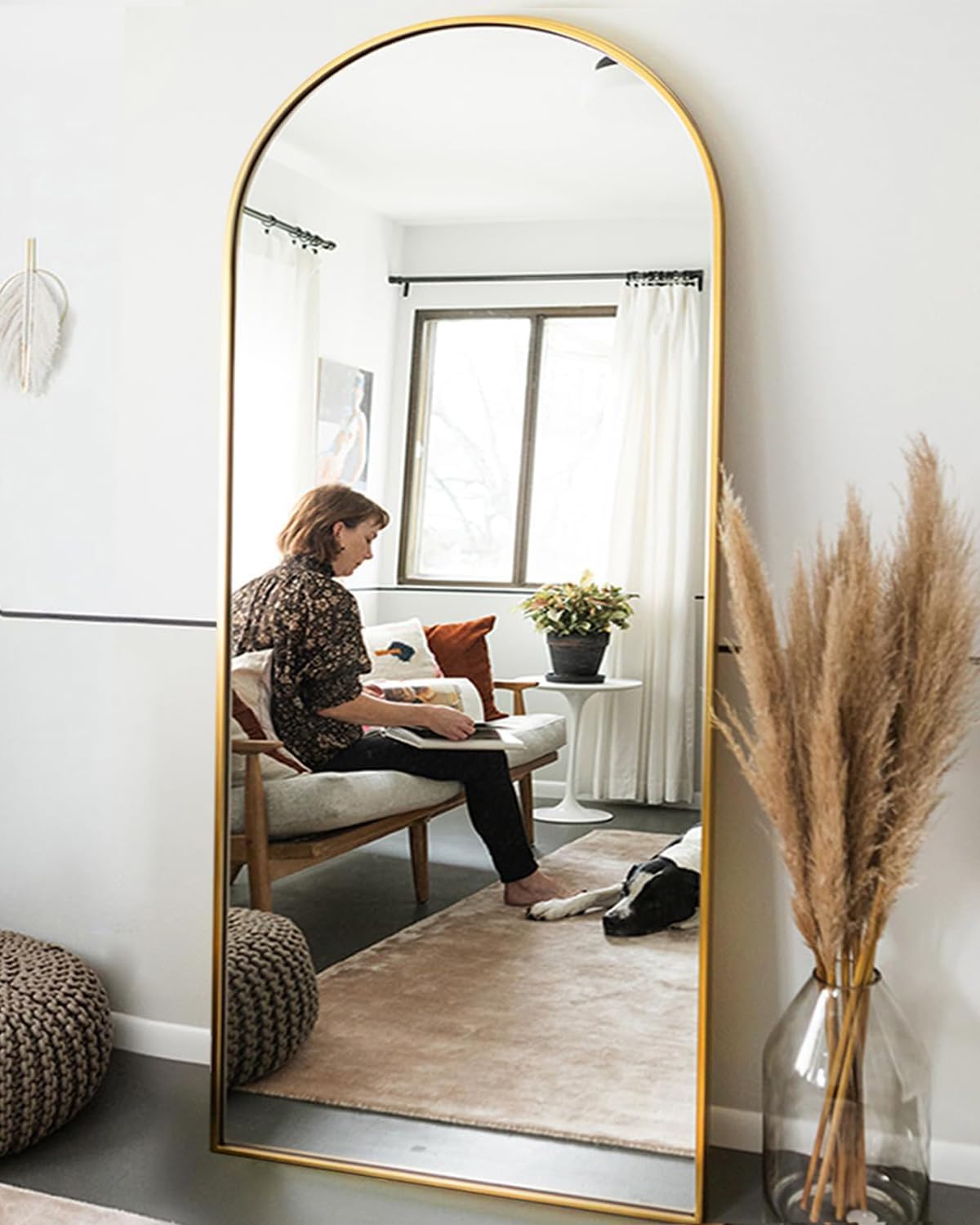 OGCAU Floor Full Length Mirror, 56"x20" Arched Full Body Mirror, Hanging or Leaning, Standing, Wall Mounted with Aluminum Frame for Bedroom Living Room, White