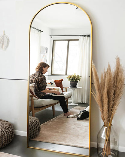 OGCAU Floor Full Length Mirror, 56"x20" Arched Full Body Mirror, Hanging or Leaning, Standing, Wall Mounted with Aluminum Frame for Bedroom Living Room, White