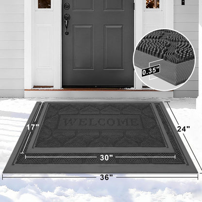 FRAMICS Front Door Mat Outside Entrance, Heavy Duty Rubber Door Mats Outdoor Welcome Mat Waterproof Doormat Non Slip for Entryway Doormats Dirt Trapper Indoor Mats All Seasons, 17 x 30 Inches, Black