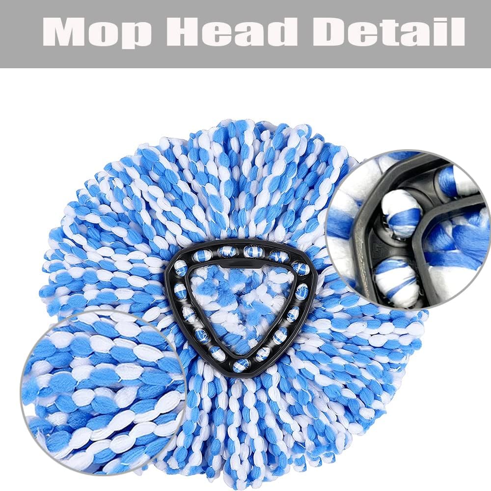 ANREKEYH Spin Mop Head, Base, Handle Replacement for O-Ceda EasyWring Microfiber Spin Mops, 2 Microfiber Mop Refills, 1 Triangle Head Cover and 30-58in Handle Set Combo (White(1 Tank System))