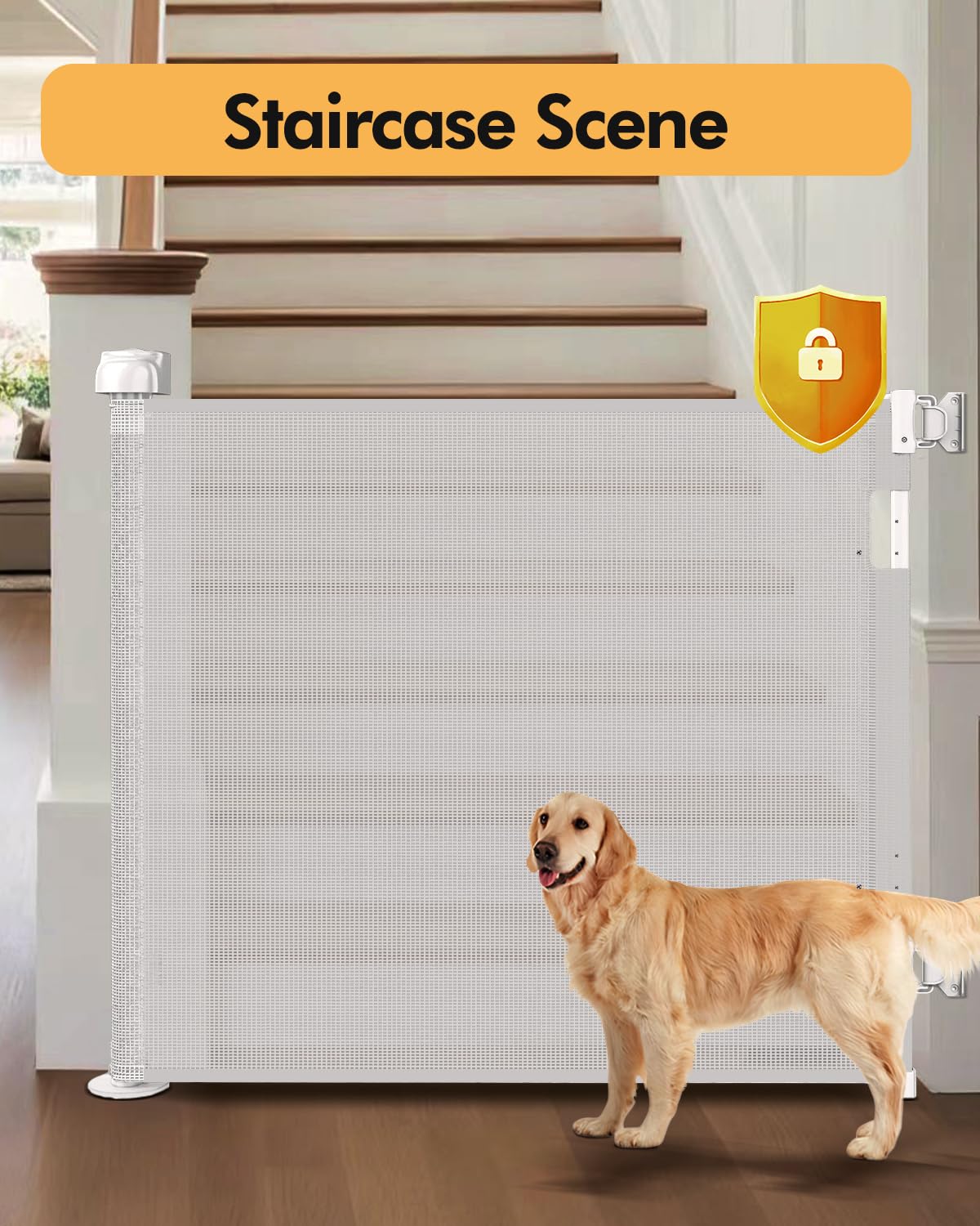 Retractable Baby Gate for Stairs & Doorways, 55" Wide x 33.6" Tall Easy Installation Mesh Dog Gate for Indoor & Outdoor Use,Pet and Dog Safety Gate for Hallways(Grey)
