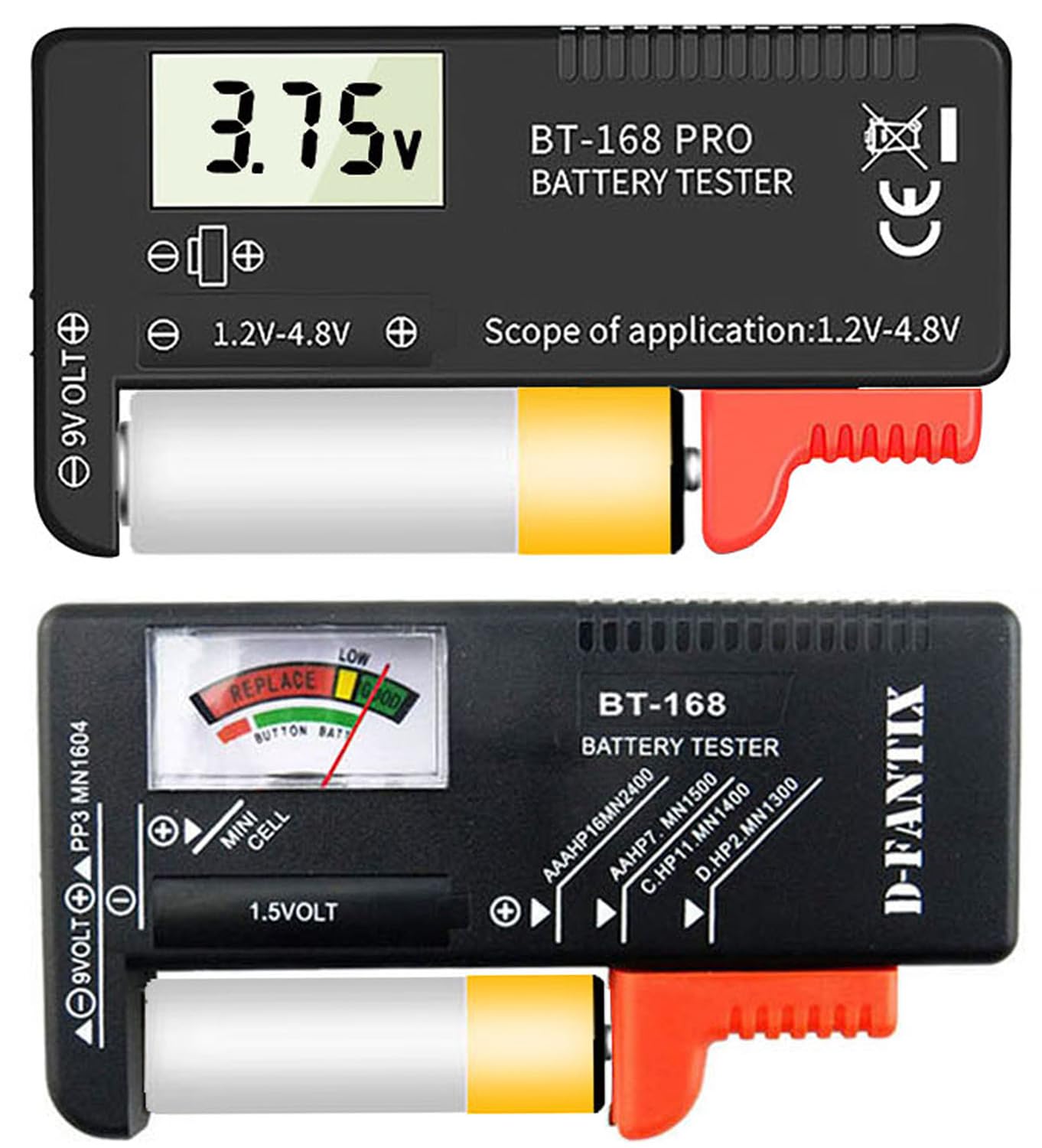 2PCS Battery Tester Checker Digital LCD Universal Battery Tester Monitor for AA AAA C D 9V 1.5V 1.2~4.8V Batteries Household Battery Testers Power Meter