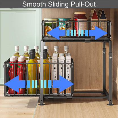 Under Sink Organizer, 2-Tier Multi-Use Kitchen and Bathroom Organizers and Storage, Slide Out Thickened Metal Under The Sink Organizer for Kitchen Bathroom Pantry (Style A White, 1 Pack)