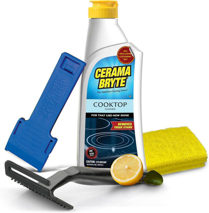 Cerama Bryte Cooktop Cleaning Kit, 10 oz Bottle, Scraper, Tool & Pad