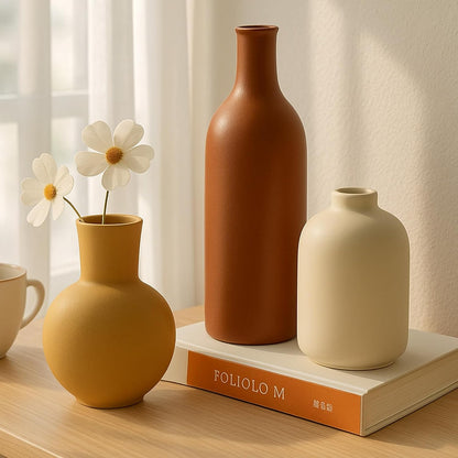 Ceramic Vase, Flower Vases Set of 3 Living Room Decor, Farmhouse Decor, Decorative Vase for Home Coffee Table, Book Shelf, Kitchen, Bedroom Centerpiece Table Decorations