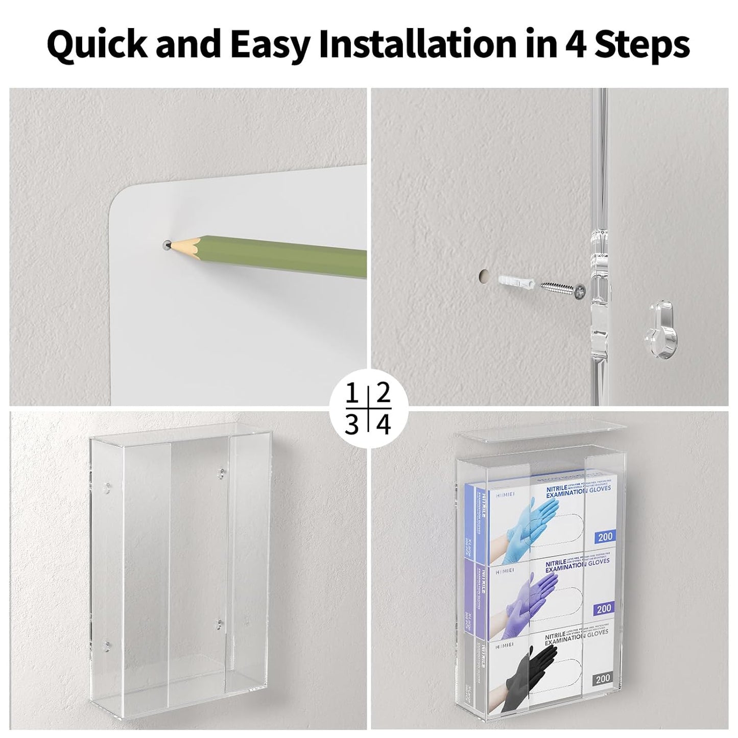 HIIMIEI Acrylic Glove Dispenser Wall Mount, Clear Plastic Glove Rack Floating Triple Gloves Box Holder 16.1'' X 10.2'' X 3.8'', Capacity Of 3 Glove Boxes