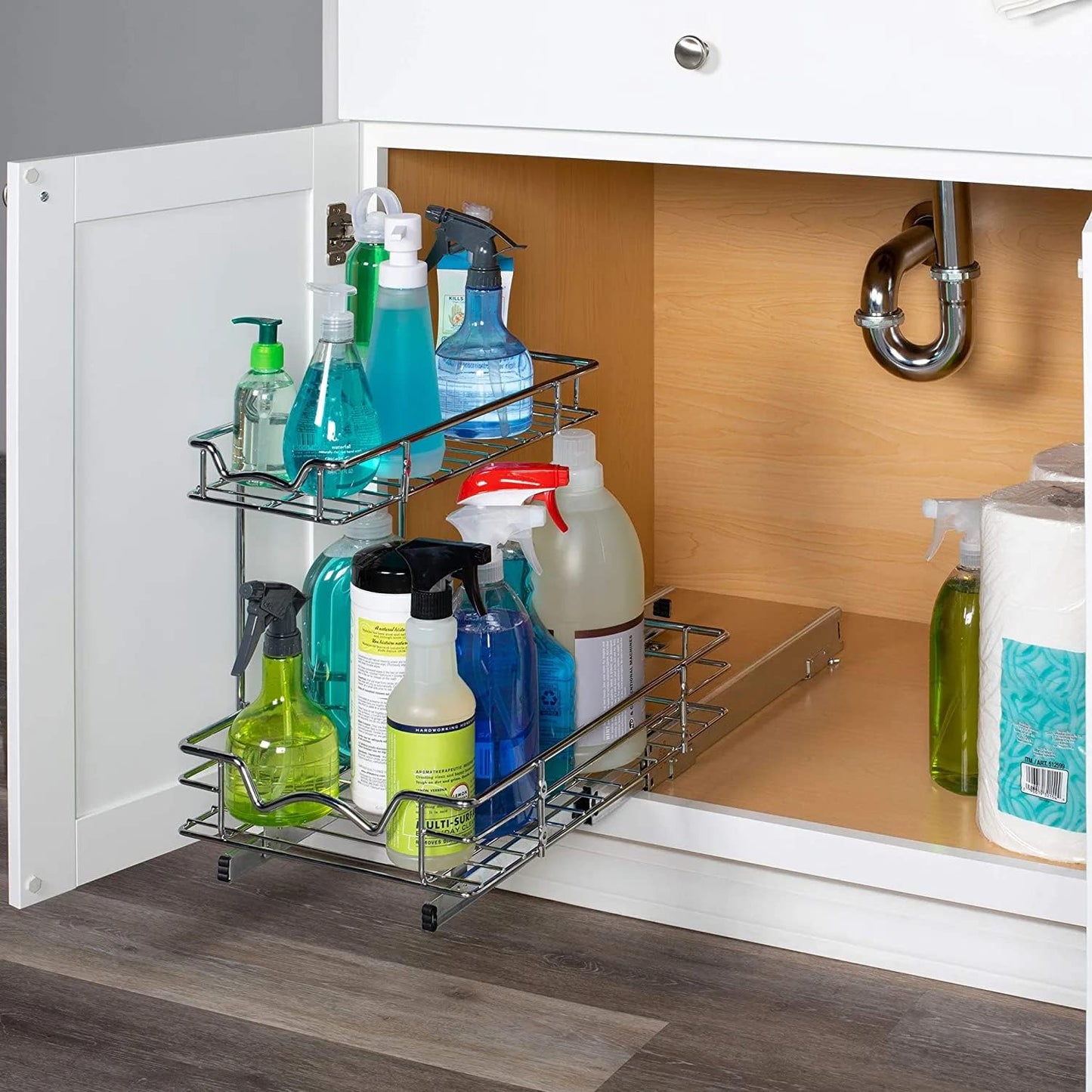 HOLDN’ STORAGE Under Sink Organizers and Storage, 11" W x 21" D x 15" H | 2-Tier Under-Sink Organizer, Full-Extension Slides, Keeps Cleaning Supplies, Bottles & Essentials Easy To Reach
