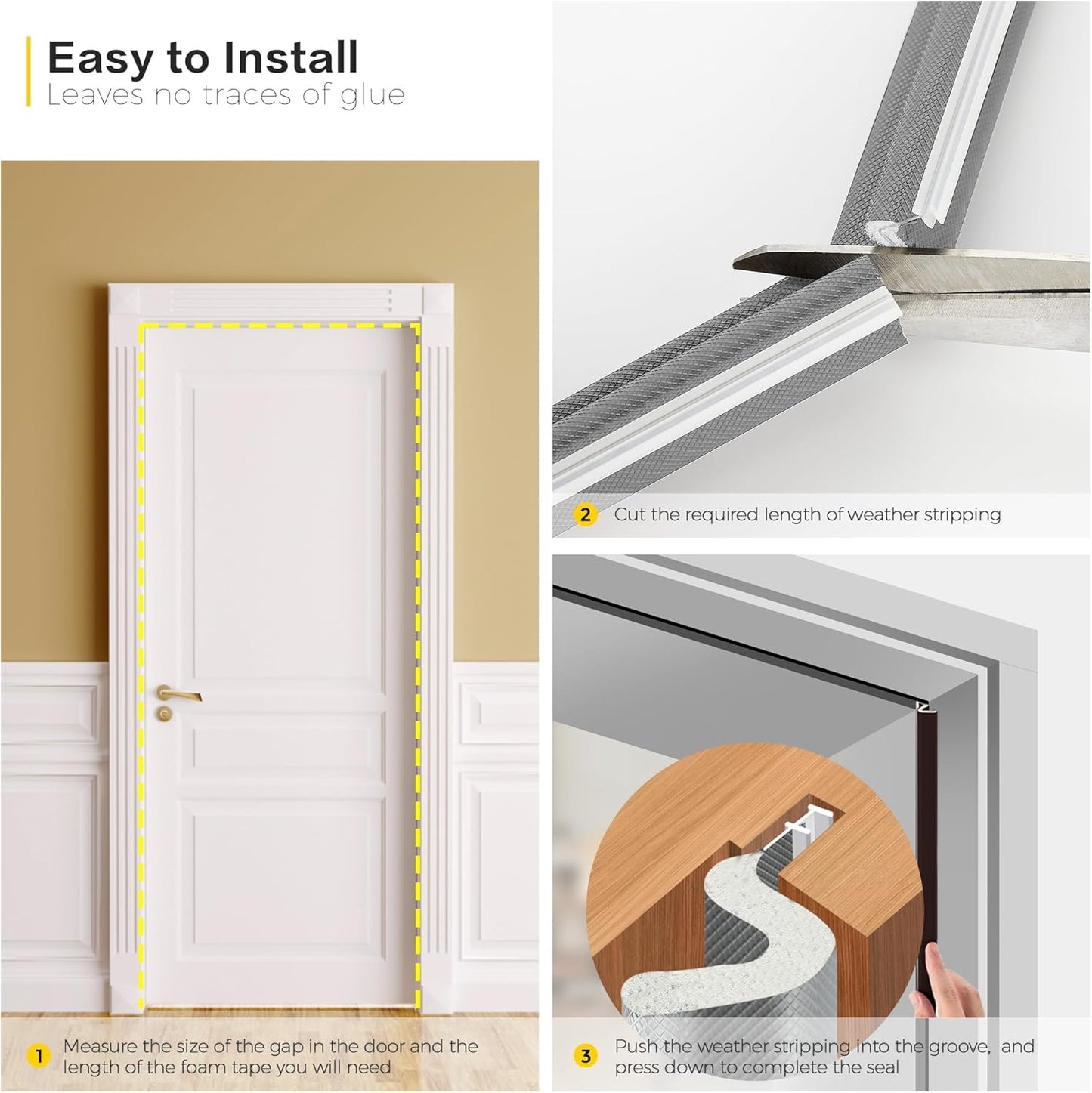 Weather Stripping Door Seal Strip - Soundproof Q-Shaped Foam for Exterior Door Frame, Large Gap Seal, Noise Cancelling, Easy to Install (Black, 26FT)