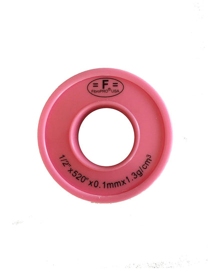 FibroPro Pink PTFE Thread Seal Tape 1/2" x 520" 50 Pack - Heavy Duty Plumber Tape for Gas & Potable Water - High Density Leak Proof Pipe Sealant