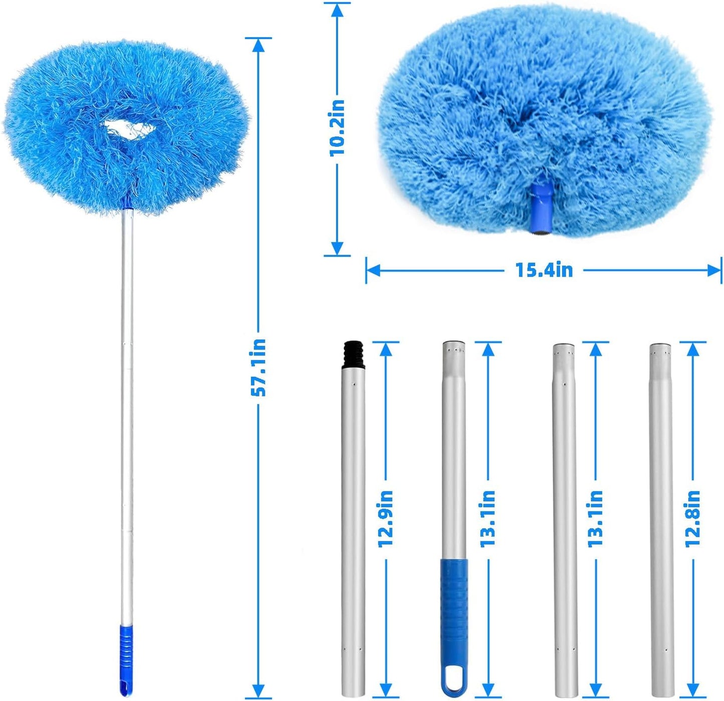 Microfiber Duster Kit High Reach Ceiling Fan Duster with Extendable Pole 100" Telescoping Cobweb Duster for Cleaning, Bendable Head Washable Duster for Ceiling, Fan, Furniture