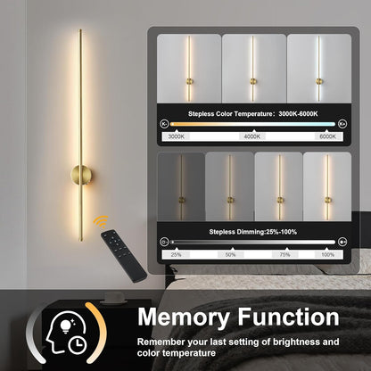 Battery Operated Modern Wall Sconces, Dimmable Wireless Wall Light Set of Two with Remote Control, 3 Color Temperatures, Rechargeable LED Wall Sconce for Bedroom, Living Room, Hallway, 23.6 Inch Brass