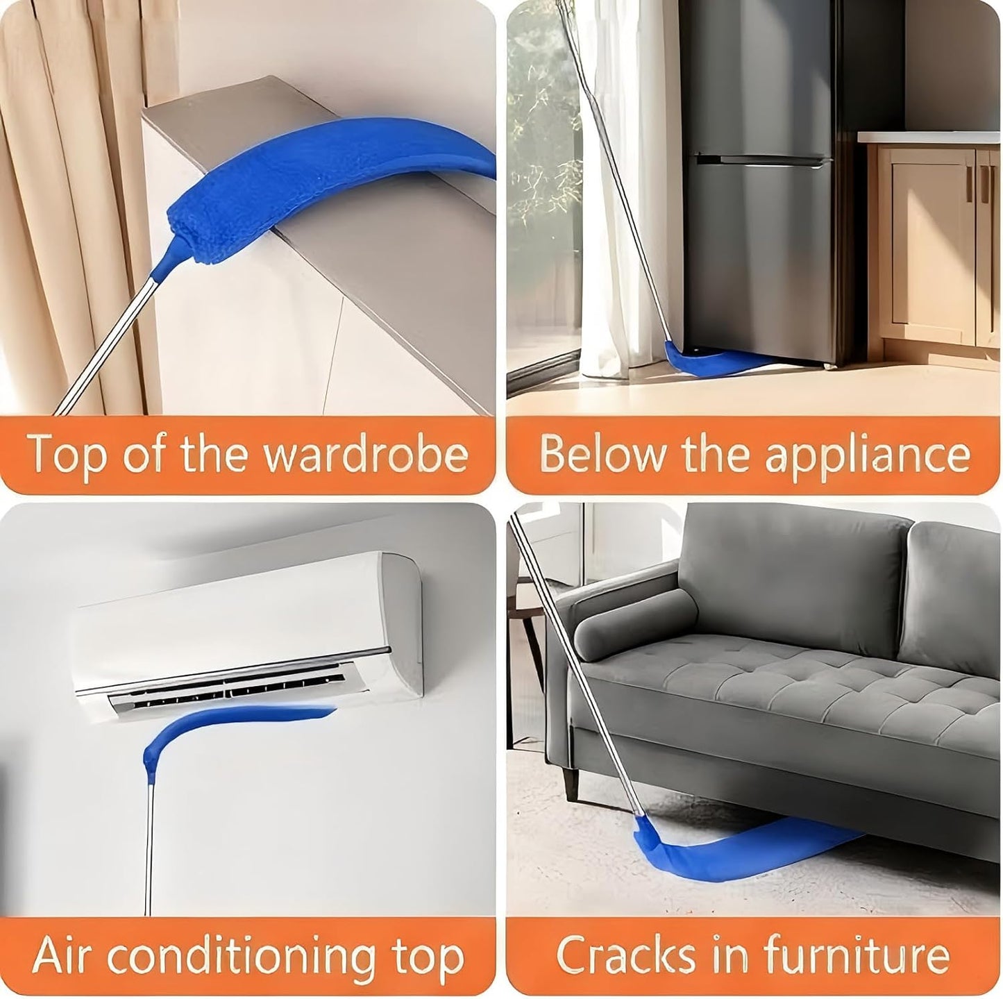 Duster Cleaning Kit 4 Pack, with Extra Long Extension Pole 110 inch,Washable Dusters for Cleaning Furniture, Ceiling Fan,Blinds, Baseboard, Cobwebs, Car, Home & Office Cleaning Supplies