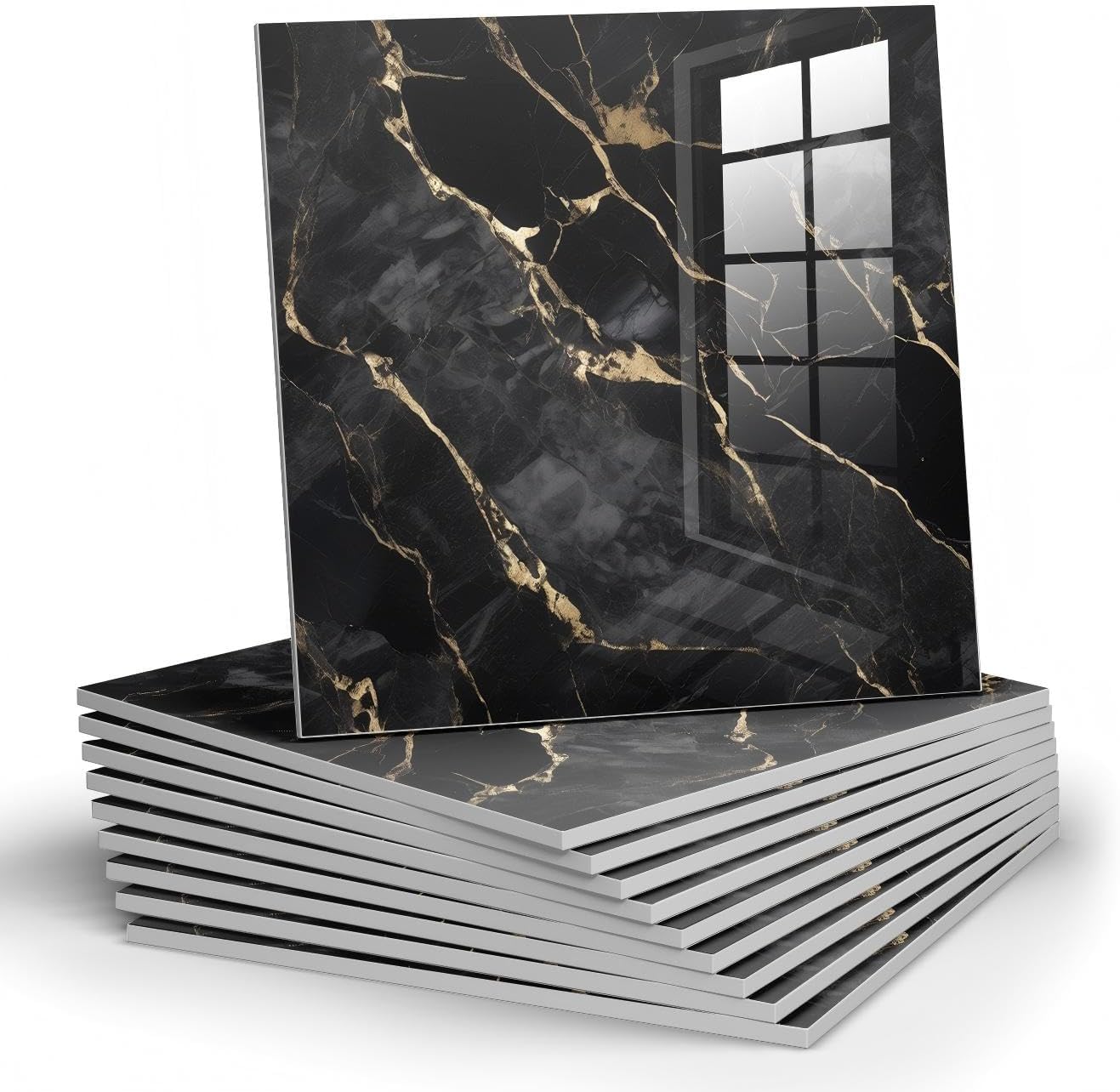 Chejiaye 10pcs Marble Peel and Stick Backsplash Waterproof Washroom Wall Panels, Peel and Stick Tile, PVC Foam Wall Panels for Kitchen,Bathroom,Living Room,Blue and Gold(Not Real Tile,11.8" x 11.8")