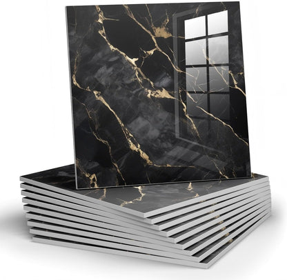 Chejiaye 10pcs Marble Peel and Stick Backsplash Waterproof Washroom Wall Panels, Peel and Stick Tile, PVC Foam Wall Panels for Kitchen,Bathroom,Living Room,Blue and Gold(Not Real Tile,11.8" x 11.8")