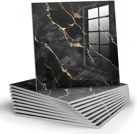 Chejiaye 10pcs Marble Peel and Stick Backsplash Waterproof Washroom Wall Panels, Peel and Stick Tile, PVC Foam Wall Panels for Kitchen,Bathroom,Living Room,Blue and Gold(Not Real Tile,11.8" x 11.8")
