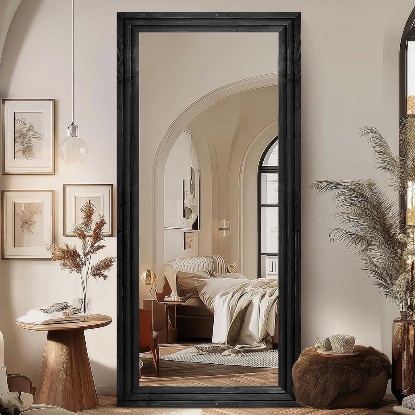 65"x22" Full Length Mirror Solid Wood Frame Floor Mirror with Stand for Living Room, Bedroom Hanging Standing or Leaning, Brown
