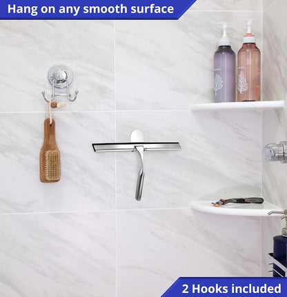HOME SO Shower Squeegee for Glass Doors – Stainless Steel Squeegee with Adhesive Hooks - Window, Floor & Car Squeegee, Multi-Purpose Bathroom, Mirror & Tile Cleaner - Bathroom Essentials - Black 12"