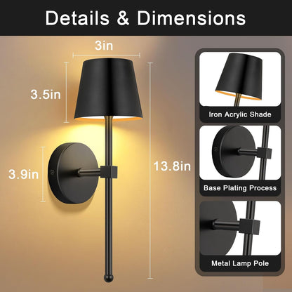 LIGHTESS Battery Operated Wall Sconce Set of Two with Touch and Remote Control, Dimmable Rechargeable Wall Lights for Living Room, Bedroom, Hallway (Gold)