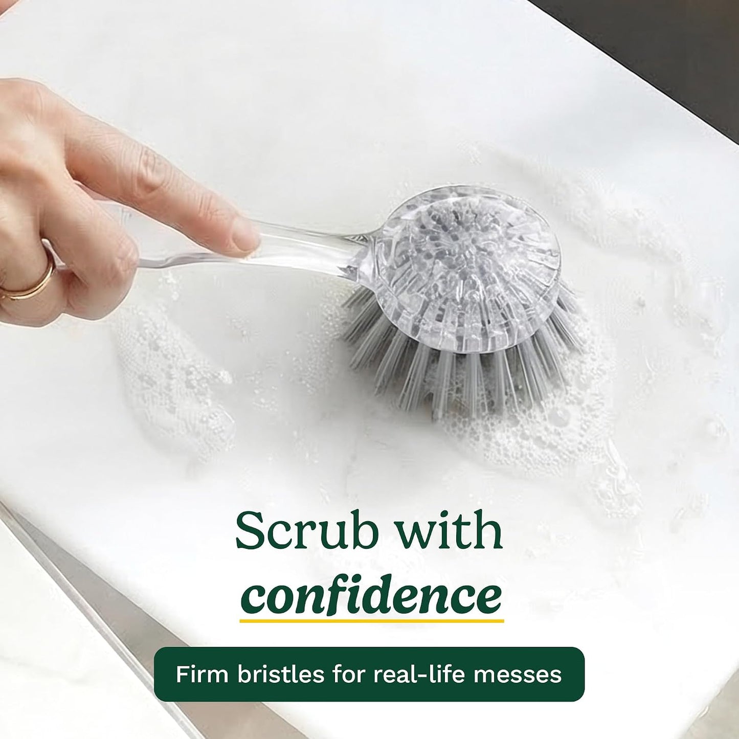 Cuisinart Dish Brush with Handle 2 Pack – Kitchen Scrub Brush for Dishes, Pots & Pans, Non-Scratch Dish Scrubber, Firm Bristles for Sink & Cookware, Comfortable Grip for Everyday Cleaning