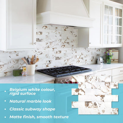 STICKGOO 10-Sheet Subway Tile Peel and Stick Backsplash, Seamless Design Polished Eurasia Beige Kitchen Backsplash Wall Tiles, Glossy Surface Waterproof Stick on Tile for Bathroom, RV, Fireplace