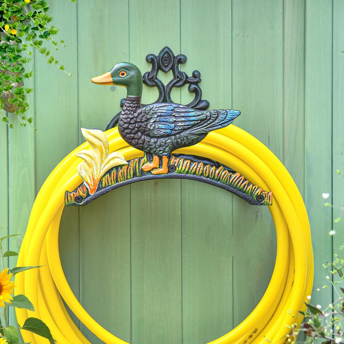 Sungmor Heavy Duty Cast Iron Garden Hose Holder | Water Hose Hanger Wall Mounted | Decorative Indoor Outdoor Hose Rack Reel | 50FT 75FT 100FT Water Hose Bulter Storage | Lovely Frog Metal Hose Stand