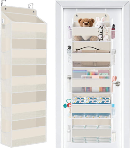 WISELIFE Over The Door Organizer Storage 4 Shelves Large Capacity Hanging Bedroom Storage Solution with 6 Side Pockets for Dorm Bathroom Pantry Nursery and Baby Essentials Holds up to 40 Lbs (Black)
