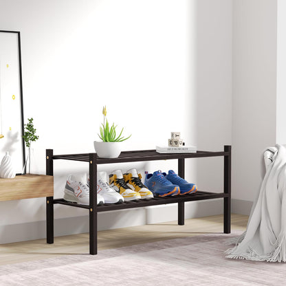 ROMGUAR CRAFT 3 Tier Bamboo Shoe Rack for Closet Free Standing Wood Shoe Shelf Storage Organizer for Entryway Small Space Stackable 27"x11"x20" (Natural)