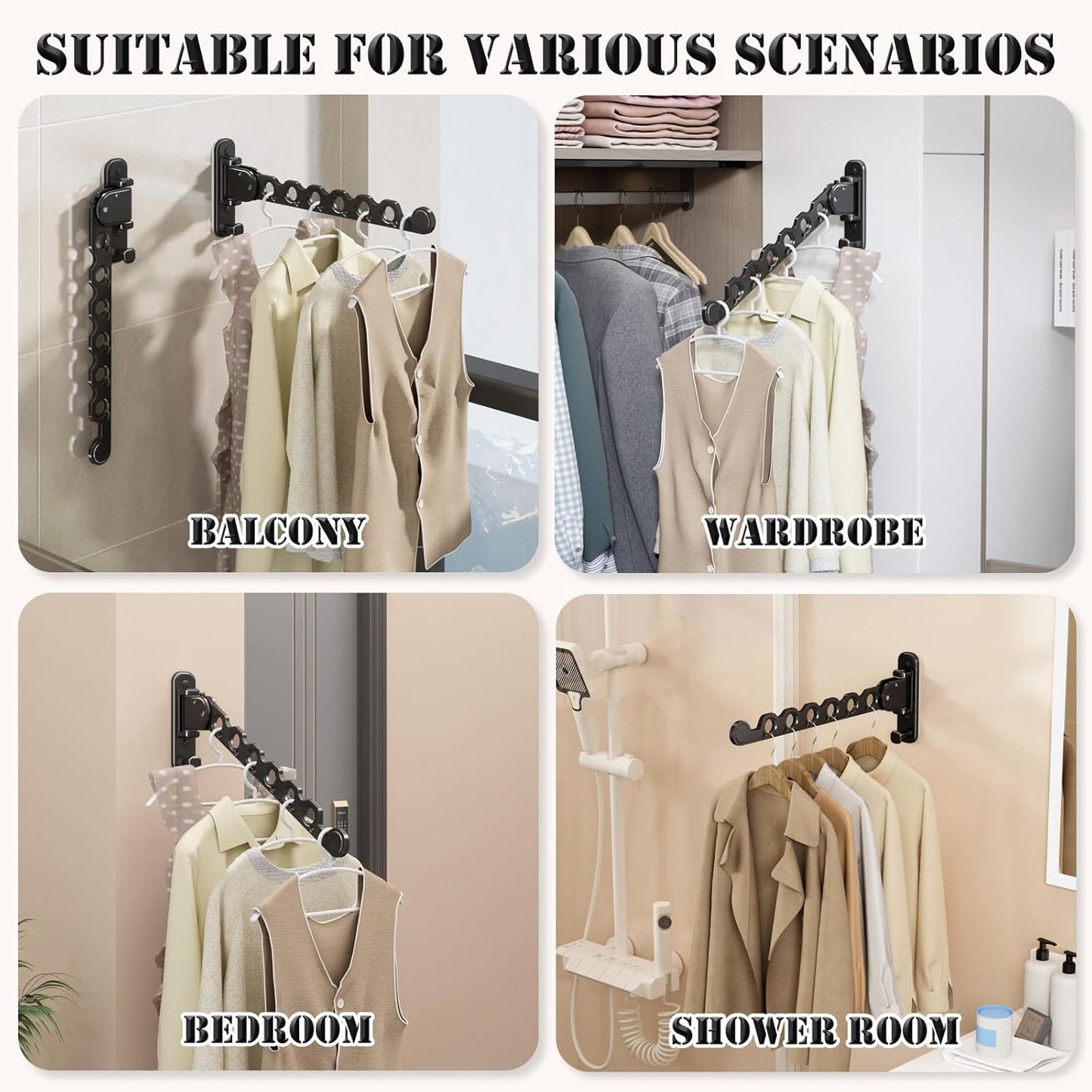 Wall Mounted Clothes Hanger Drying Folding Racks | Full 180° horizontal & vertical pivot