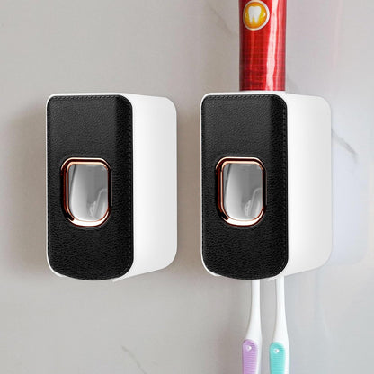 2 Slot Toothbrush Holder and Toothpaste Dispenser Wall Mounted, Automatic Toothpaste Squeezer, 2 in 1 Tooth Brush Toothpaste Organizer for Shower (Grey)